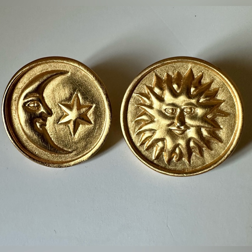 RARE Anne Klein Gold Tone Celestial Sun And Moon Earrings Boho